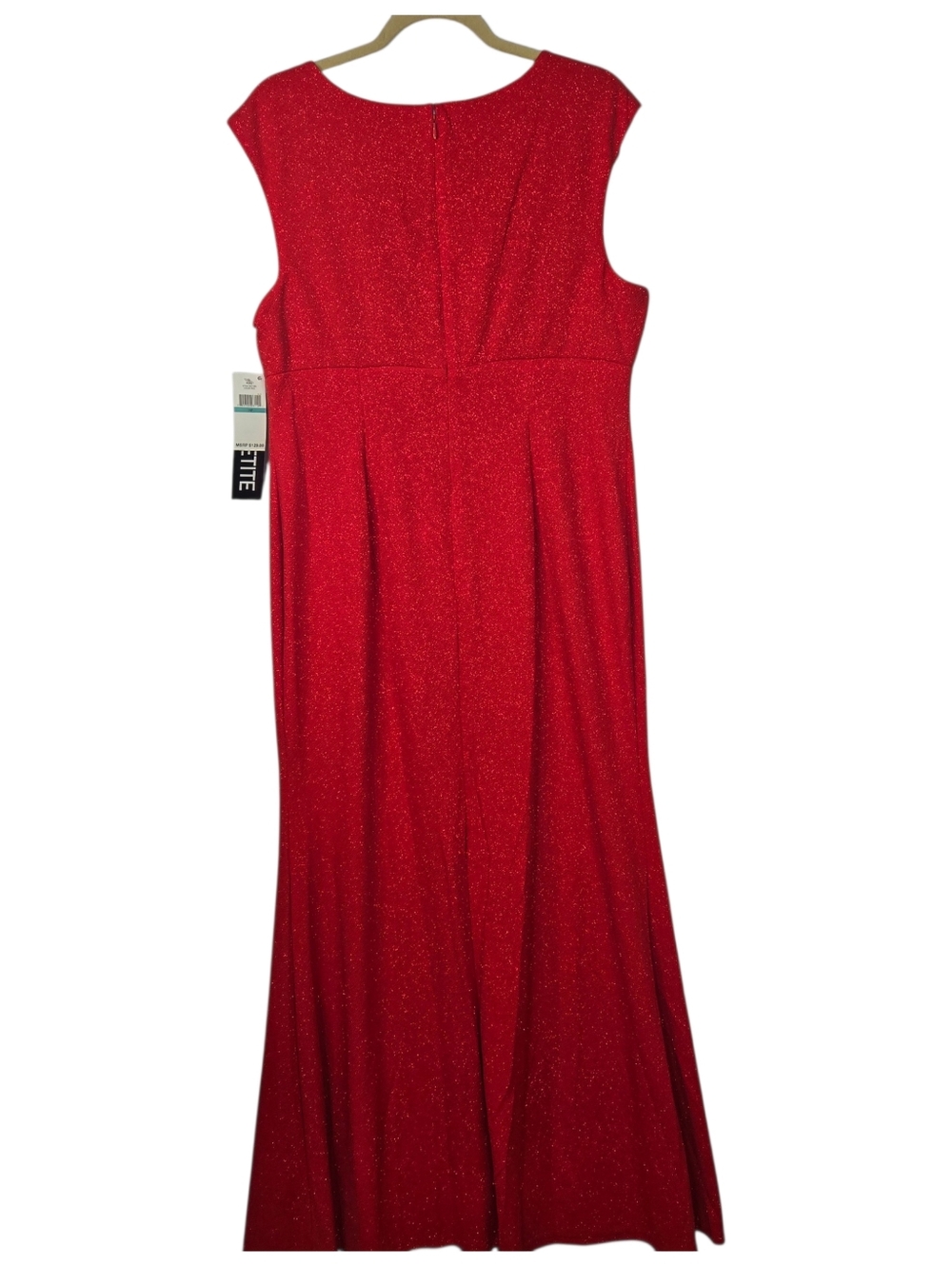 SLNY Size 16P Sparkling Red Formal Empire Waist Dress, Rhinestone Pin NWT - Picture 8 of 11